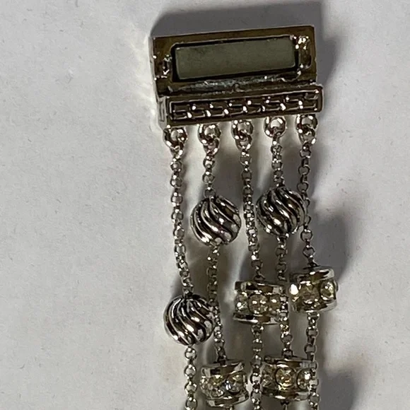 Vintage 4 Strand Large Silver & Crystal Magnetic Bracelet - Picture 6 of 12
